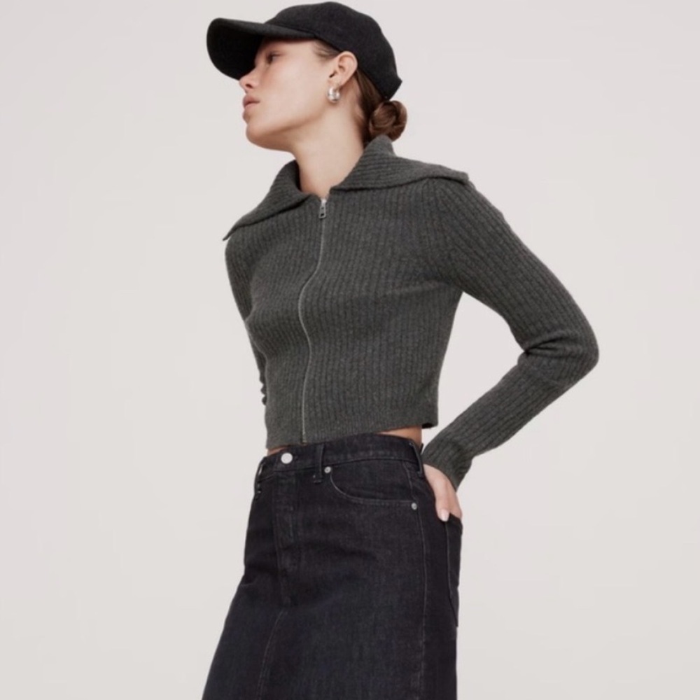 Banana Republic RIBBED BOMBER SWEATER WITH CASHMERE Size Small In Charcoal Gray